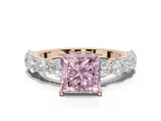 Princess Cut Side Stone Engagement Ring Setting for a Fancy Pink Lab-Grown Diamond | Scalloped Prong Accents | Rose Gold