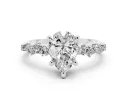 Pear Cut Diamond Solitaire Vine Band Ring Set in Silver with Round Accents and Prong Setting