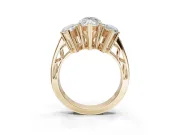 Marquise Three Stone Engagement Ring Setting | Beaded Shoulders | Yellow Gold