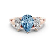 Pear-Shaped Three Stone Engagement Ring Setting for a Fancy Blue Lab-Grown Diamond | Matching Side Stones | Rose Gold