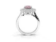 Fancy Pink Radiant Cut Lab-Grown Diamond Double Halo Statement Ring Set in White Gold with Pavé Band