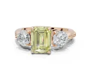 Emerald Cut Three Stone Engagement Ring Setting for a Fancy Yellow Lab-Grown Diamond | Tapered Pave Band | Rose Gold