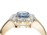 Emerald Cut Vintage Halo Engagement Ring Setting for a Fancy Blue Lab-Grown Diamond | Yellow Gold