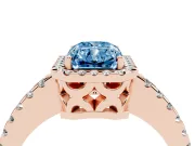Radiant Cut Pave Halo Engagement Ring Setting for a Fancy Blue Lab-Grown Diamond | Rose Gold