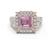 Asscher Cut Halo Engagement Ring Setting for a Fancy Pink Lab-Grown Diamond | Graduated Channel Band | Rose Gold