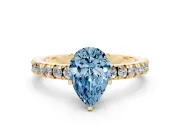 Fancy Blue Pear Cut Diamond Pavé Band Solitaire Set in Yellow gold with Prong Setting