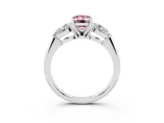 Fancy Pink Three-Stone Emerald Cut Diamond Ring Set in White gold with Pear Side Stones and Prong Setting