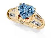 Heart-Shaped Vintage Milgrain Engagement Ring Setting for a Fancy Blue Lab-Grown Diamond | Hidden Halo | Yellow Gold