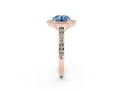 Fancy Blue Round Cut Diamond Milgrain Floral Halo Engagement Ring Set in Rose gold with Pavé Band