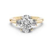 Oval Three Stone Engagement Ring Setting | Round Side Stones | Yellow Gold