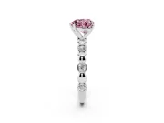 Fancy Pink Heart Cut Diamond Solitaire Ring Set in Silver with Bezel-Set Accents on Beaded Band and Prong Setting