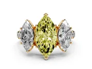 Marquise Three Stone Engagement Ring Setting for a Fancy Yellow Lab-Grown Diamond | Accented Shoulders | Yellow Gold