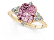 Fancy Pink Radiant Cut Diamond Cluster Ring Set in Yellow gold with Beaded Band