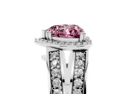 Fancy Pink Heart Cut Diamond Halo Ring Set in White gold with Double Pavé Split Shank