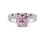 Round Hidden Halo Engagement Ring Setting for a Fancy Pink Lab-Grown Diamond | Pavé Band | Sterling Silver