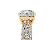 Cushion Cut Multi Row Pave Solitaire Engagement Ring Setting | Domed Shoulders | Yellow Gold