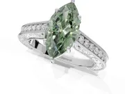Marquise Vintage Engraved Pavé Engagement Ring Setting for a Fancy Green Lab-Grown Diamond | Milgrain Edges | White Gold