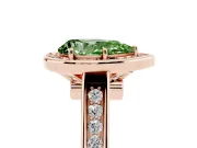 Fancy Green Pear Cut Diamond Halo Solitaire Ring Set in Rose gold with Pavé Band and Bezel Setting