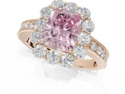 Radiant Cut Vintage Halo Engagement Ring Setting for a Fancy Pink Lab-Grown Diamond | Milgrain Channel Band | Rose Gold