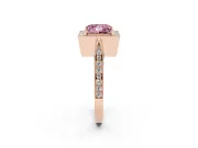 Princess Cut Milgrain Halo Engagement Ring Setting for a Fancy Pink Lab-Grown Diamond | Side Stones | Rose Gold