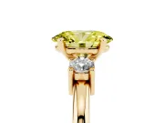 Fancy Yellow Three-Stone Oval Cut Diamond Ring Set in Yellow gold with Prong Setting and Plain Band
