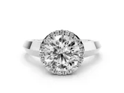 Round Cut Diamond Halo Ring Set in Platinum with Cathedral Band and Prong Setting