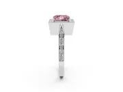 Princess Cut Milgrain Halo Engagement Ring Setting for a Fancy Pink Lab-Grown Diamond | Side Stones | White Gold