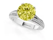 Round Pave Split Shank Engagement Ring Setting for a Fancy Yellow Lab-Grown Diamond | Double Claw Prongs | White Gold