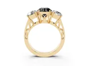 Round Three Stone Engagement Ring Setting for a Black Center | Beaded Shoulders | Yellow Gold