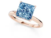 Princess Cut Micro-Prong Hidden Halo Engagement Ring Setting for a Fancy Blue Lab-Grown Diamond | Plain Band | Rose Gold
