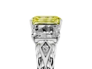 Emerald Cut Three Stone Engagement Ring Setting for a Fancy Yellow Lab-Grown Diamond | Braided Band | White Gold
