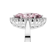 Fancy Pink Marquise Cut Diamond Halo Ring Set in Platinum with Round Halo and Smooth Solitaire Band