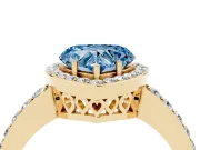 Fancy Blue Heart Cut Diamond Halo Ring Set in Yellow gold with Pavé-Setting Band and Open Prong Center