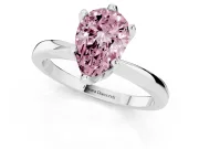 Fancy Pink Pear Cut Diamond Solitaire Engagement Ring Set in Platinum with Slim Tapered Solitaire Band