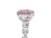 Radiant Cut Graduated Side Stone Engagement Ring Setting for a Fancy Pink Lab-Grown Diamond | Platinum