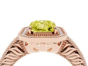Fancy Yellow Radiant Cut Diamond Halo Ring Set in Rose gold with Round Accent Halo, Pavé Band and Prong Setting