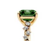 Fancy Green Asscher Cut Diamond Solitaire Vine Band Ring Set in Yellow gold with Round Accents and Prong Setting