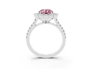 Fancy Pink Round Cut Diamond Milgrain Floral Halo Engagement Ring Set in White gold with Pavé Band