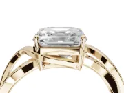 Asscher Cut Bypass Solitaire Engagement Ring Setting | Pavé and Plain Strands | Yellow Gold