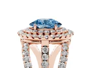 Oval Double Halo Split Shank Engagement Ring Setting for a Fancy Blue Lab-Grown Diamond | Pave Strands | Rose Gold