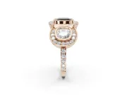 Cushion Cut Three Stone Halo Engagement Ring Setting for a Black Center | Bezel Set | Rose Gold