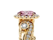 Oval Vintage Halo Engagement Ring Setting for a Fancy Pink Lab-Grown Diamond | Bezel Shoulder Accents | Yellow Gold