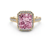 Radiant Cut Accented Halo Engagement Ring Setting for a Fancy Pink Lab-Grown Diamond | Yellow Gold