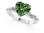 Fancy Green Heart Cut Diamond Cluster Solitaire Ring Set in Silver with Prong Setting