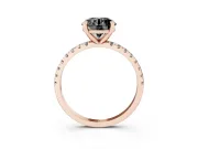 Fancy Black Round Cut Diamond Brilliant Solitaire Ring Set in Rose gold with Pavé Band and Prong Setting