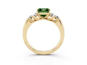 Fancy Green Asscher Cut Diamond Cluster Ring Set in Yellow gold with Round Accent Stones and Prong Setting on a Plain Band