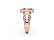 Fancy Pink Marquise Cut Diamond Halo Ring Set in Rose gold with Pavé Split Shank and Prong Setting