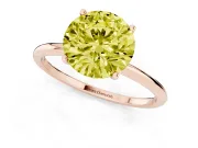 Fancy Yellow Round Cut Diamond Solitaire Engagement Ring Set in Rose gold with Thin Band and Prong Setting
