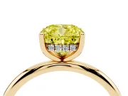 Fancy Yellow Cushion Cut Diamond Solitaire Engagement Ring Set in Yellow gold with Prong Setting and Polished Band