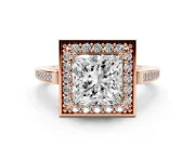 Princess Cut Halo Engagement Ring Setting | Polished Halo Rim | Rose Gold